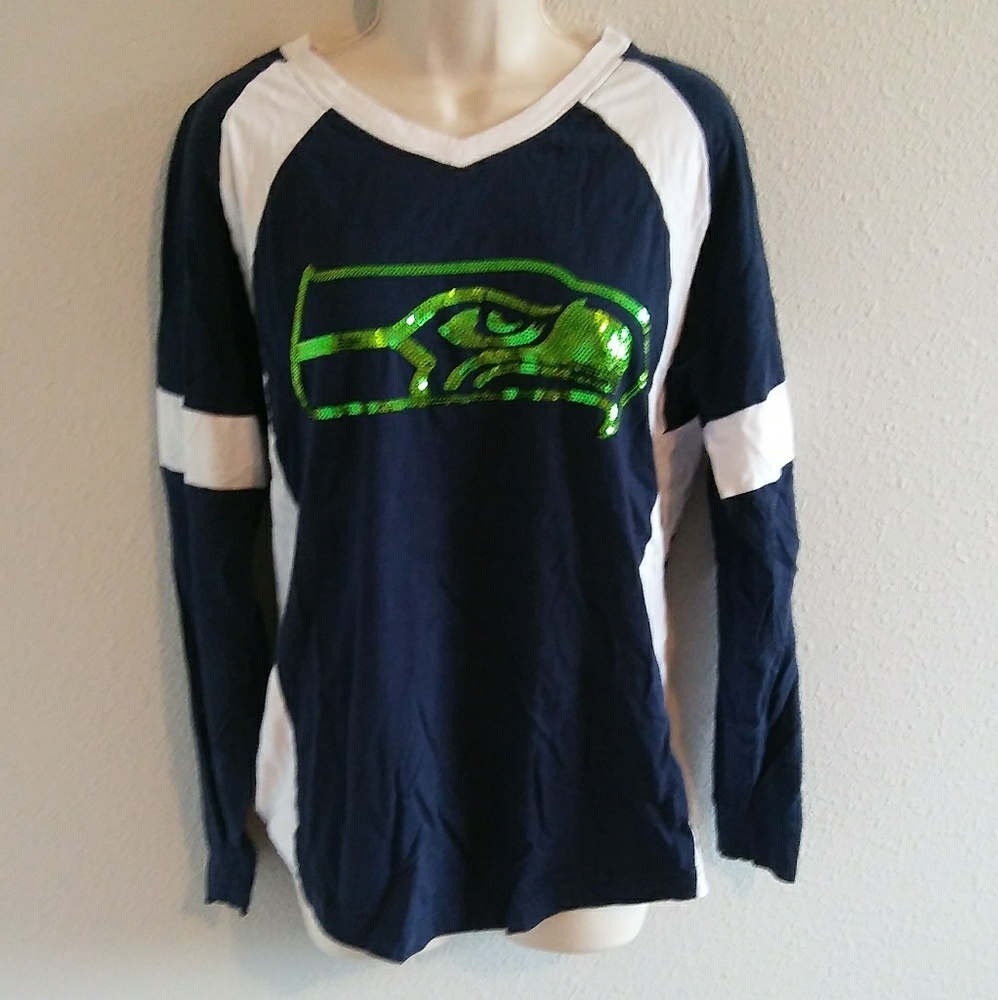 PINK Seahawks Sequinned Long Sleeve V-Neck